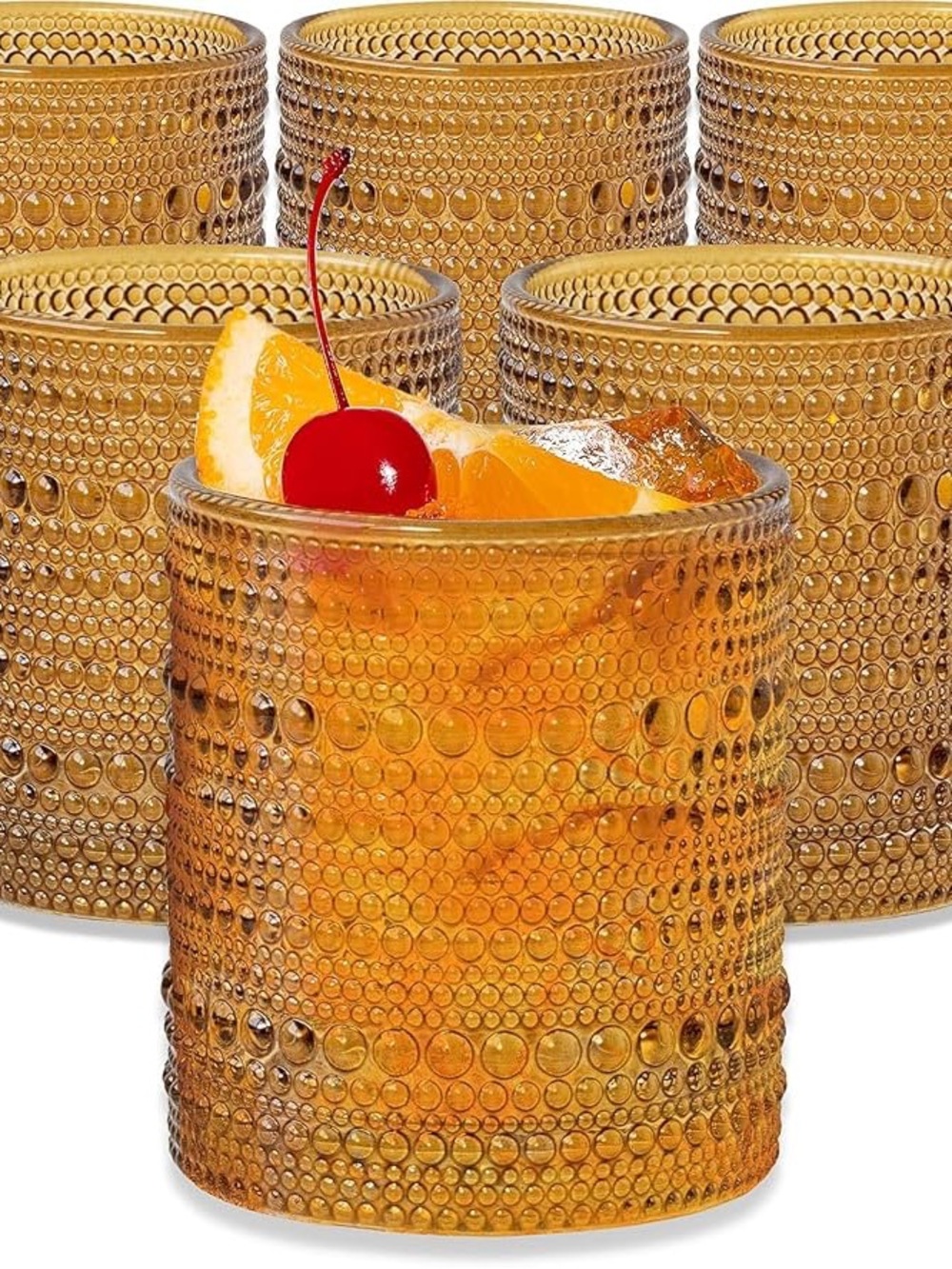 Kate Aspen Beaded Amber Drinking Glasses Set of 6-10 oz Vintage Glassware Set
